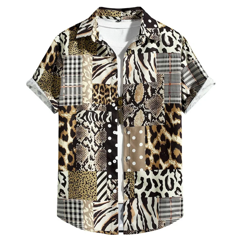 Kleurrijke Tijger Luipaard Shirts Casual 3d Print Tropisch Bloemenhawaiiaans Shirt Met Korte Mouwen En Korte Mouwen Zomer Strandblouse