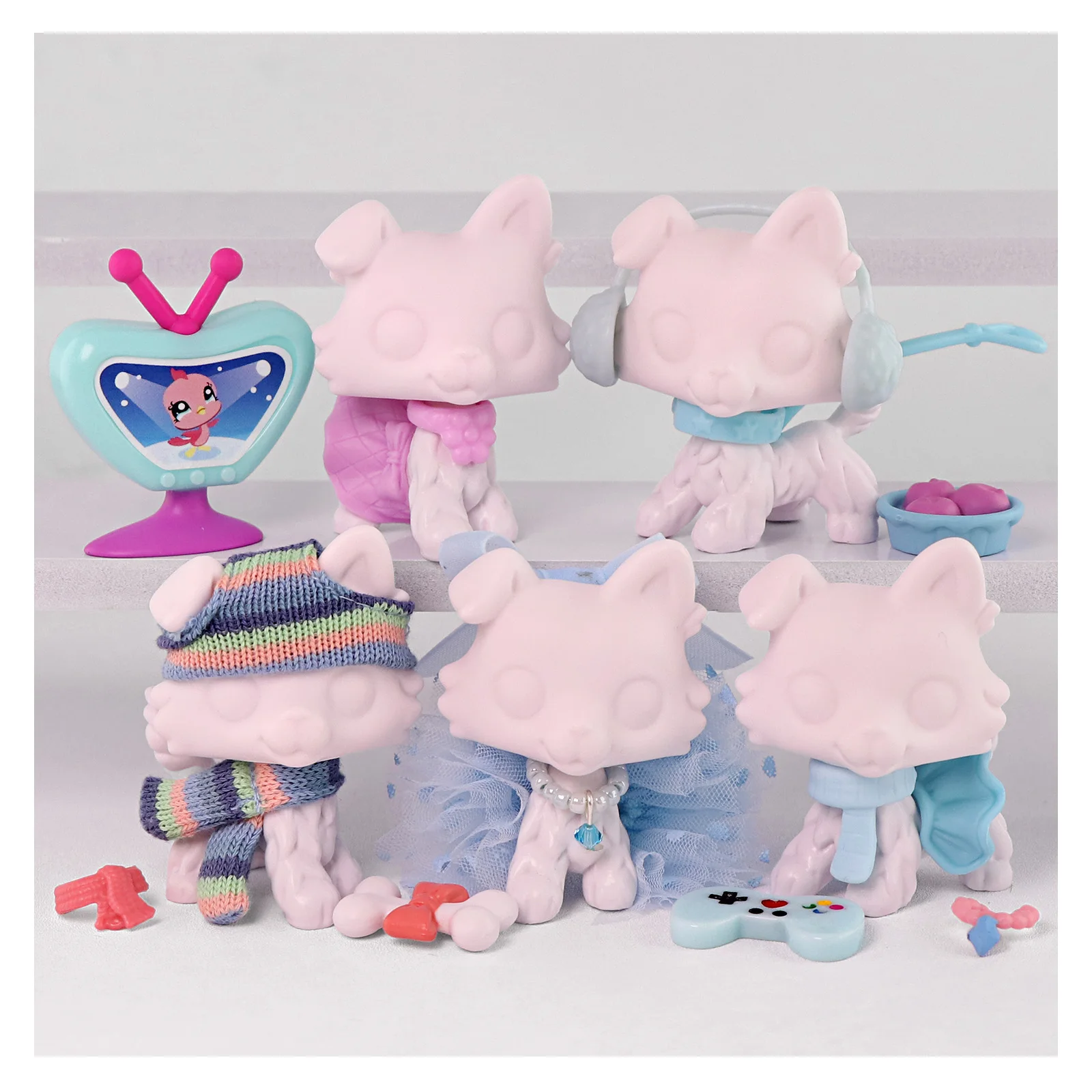 

Набор игрушек-бобблхедов Minilpsshop: 5 фигурок животных (волк) с белой подставкой и аксессуарами, игрушки для раскрашивания, подарки для детей (для LPS)