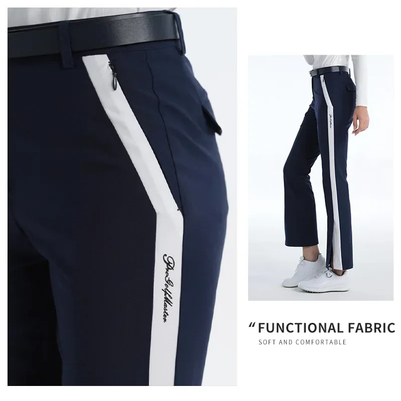 2024 Golf Wear New Flare Pants with Pocket Women Business Apparel Casual High Waist Long Trousers Female Clothes