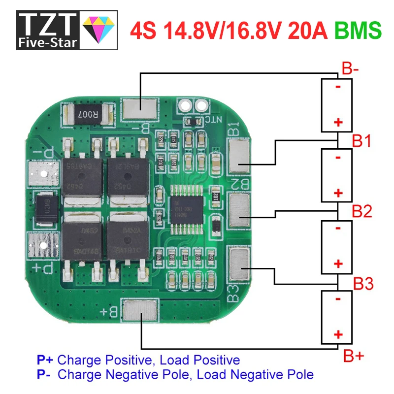 TZT 4S 14.8V / 16.8V 20A peak li-ion BMS PCM battery protection board bms pcm for lithium LicoO2 Limn2O4 18650 li battery