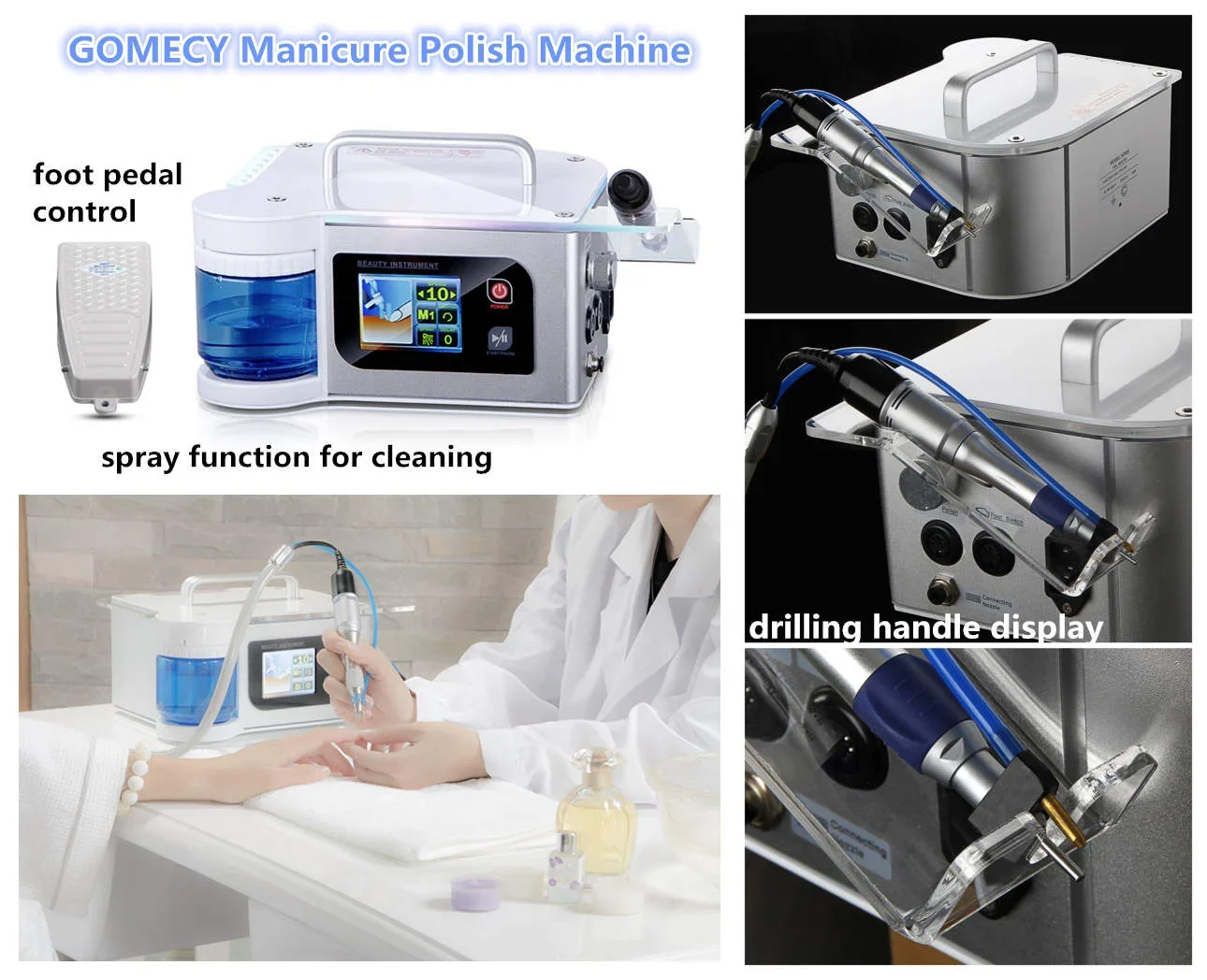 GOMECY elektryczny manicure pedicure wiertarka do paznokci woda pedicure wiertarka spa polerka do paznokci 40000 obr./min urządzenie do pedicure