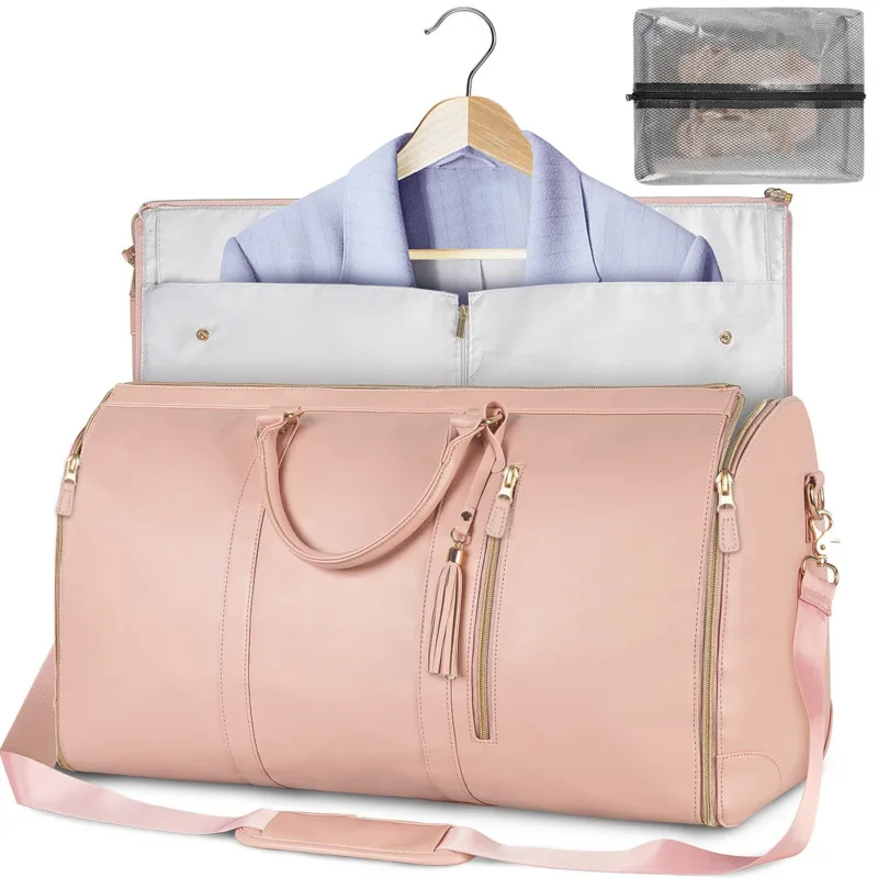 Bolsa de almacenamiento de traje plegable de PU grande para mujer, bolsa de equipaje de mano de gran capacidad, bolsa de viaje, bolsa de hombro