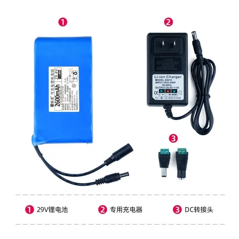 7 Strings 18650 Large Capacity 29.4V Lithium Battery for Robot Rolling Shutter Door Motor Tennis Tee 25.2V Battery Pack
