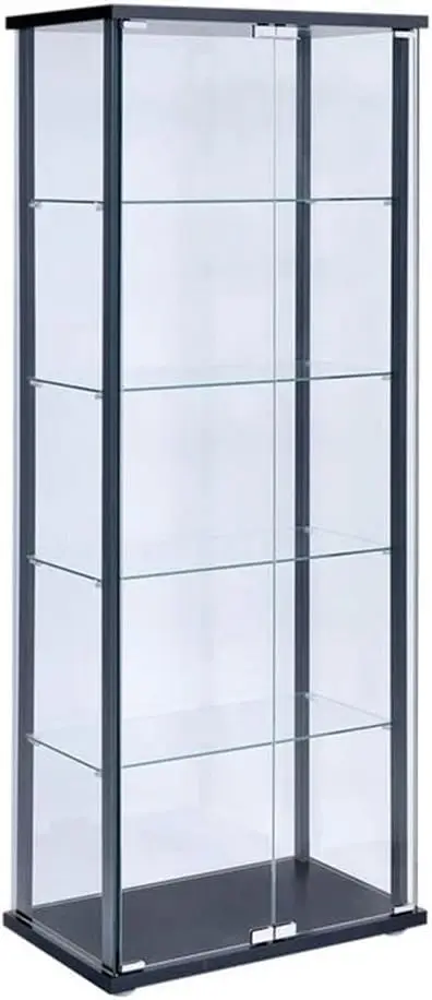 

HILL 5 Shelf Contemporary Glass Wood Curio Cabinet in Black
