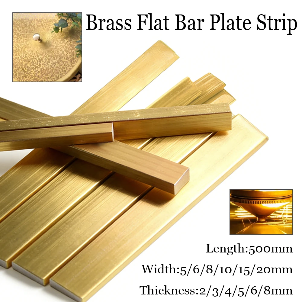 

1-5Pcs Brass Metal Flat Bar 500mm, H59 Alloy Strip in 2-8mm Thickness for Easy Machining, Craft & Decorative Projects