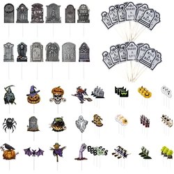 12pcs Halloween Cupcake Toppers Pumpkin Ghost Skeleton RIP Dessert Cake Decorations Halloween Birthday Horror Party Supplies