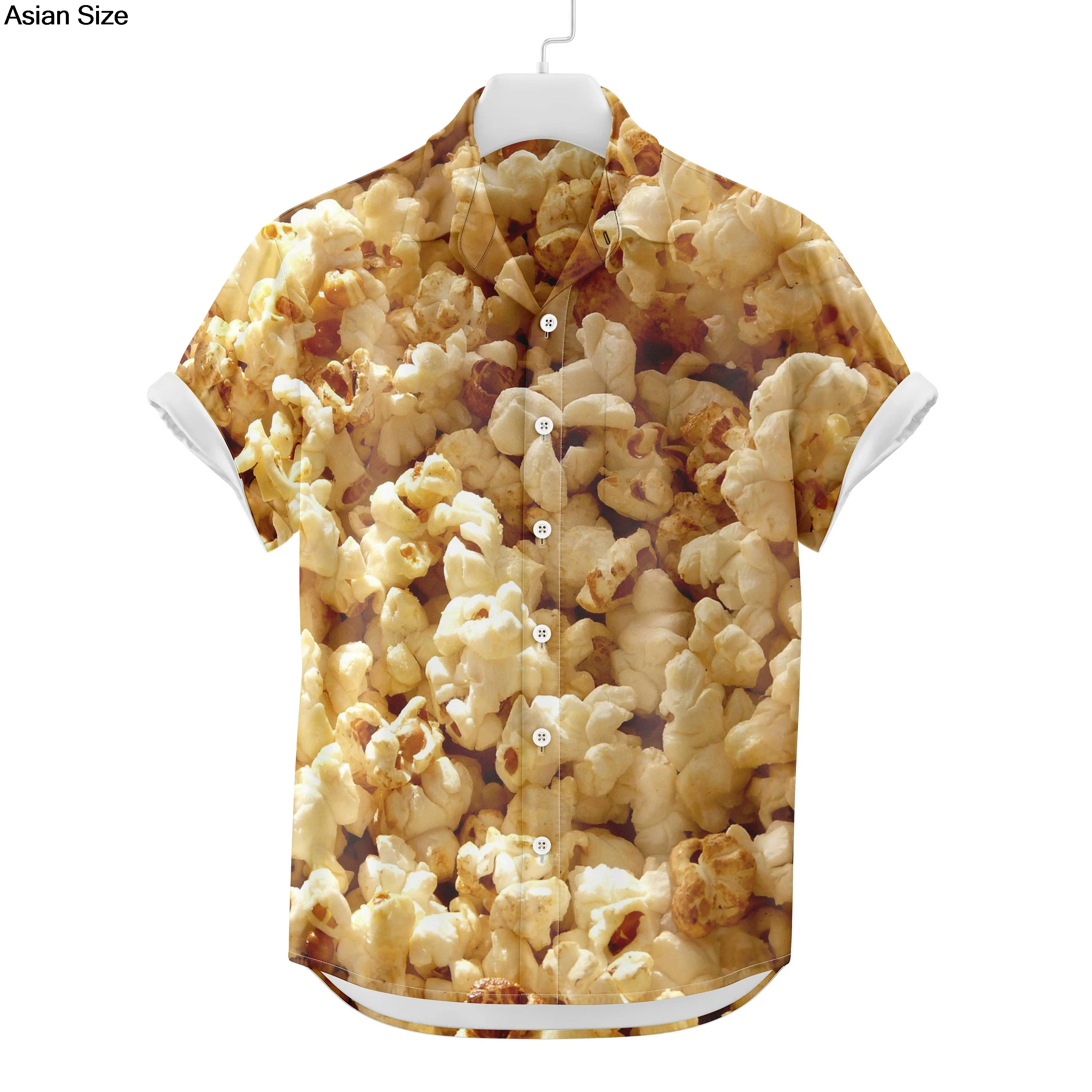 

Men's Hawaii Summer Popcorn Casual Shirt 3D Beach Social Cartoon Super Large Funny Short Sleeve 2025 Women Blouses Unisex Tops