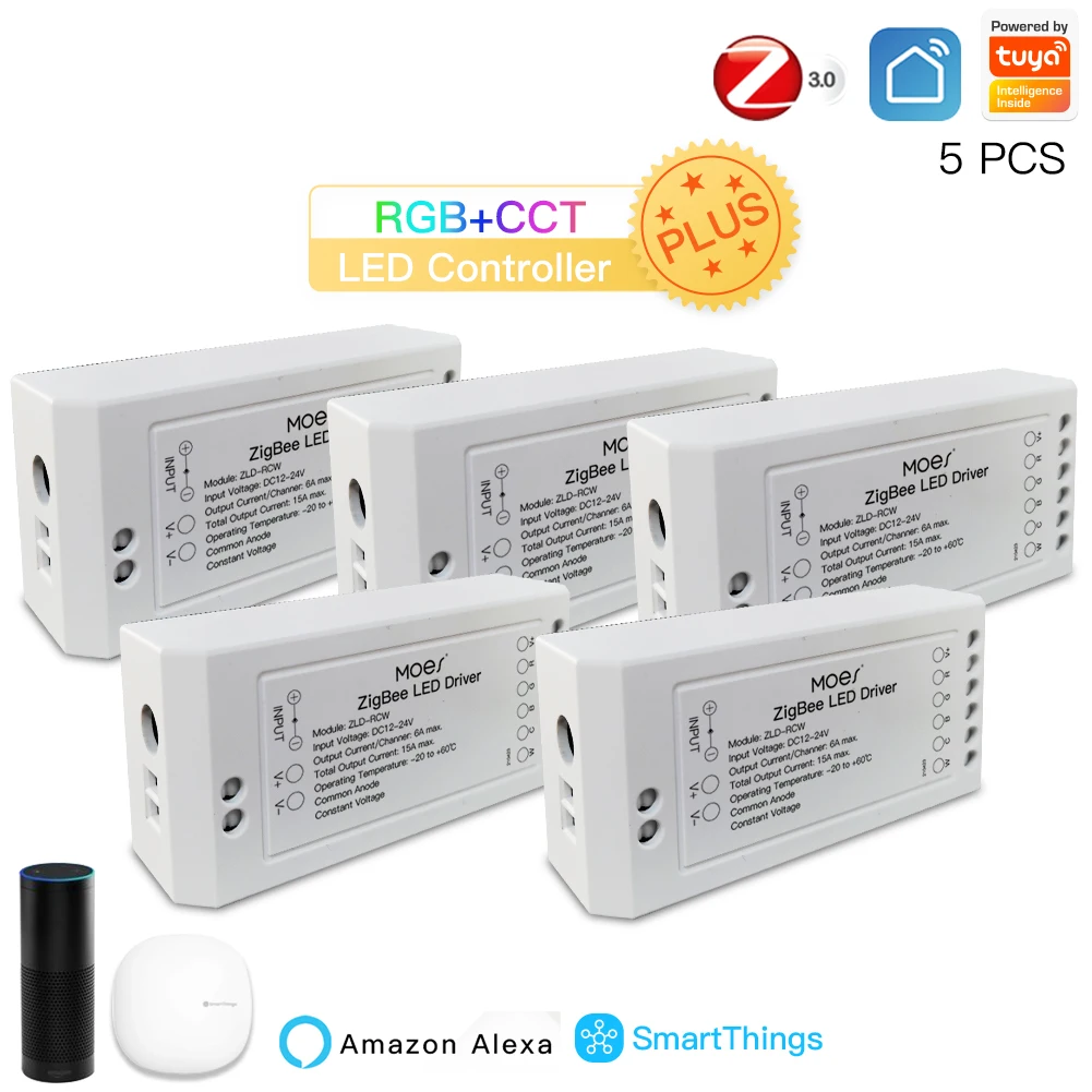 MOES Nieuwe ZigBee 3.0 Smart Dimmer Module Schakelaar RGB CCT voor LED Strip Smart Leven Tuya App Controle met Alexa Echo Goolge thuis