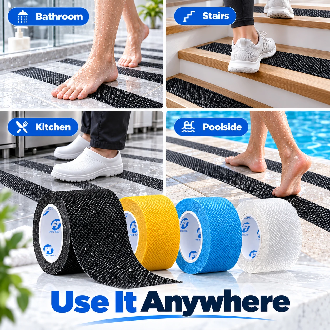 10cm×3m Anti-Slip Bathroom Tape Shower Room Anti-Fall Floor Tile Non-Slip Diamond Texture Self-Adhesive Strip 5