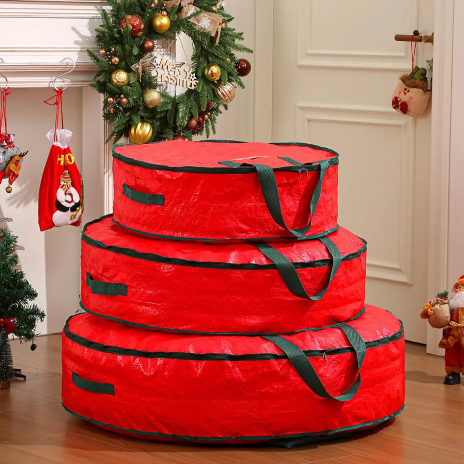 Christmas Wreath Storage Bag with Thickened Oxford Cloth Seasonal Holiday Wreath Storage Container with Handle and Zipper view 5