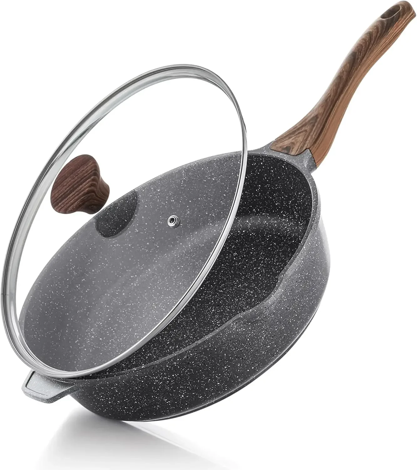 

BestsellerNonstick Deep Frying Pan Skillet, 12-inch Saute Pan with Lid, Stay-cool Handle, Chef Pan Healthy Stone Cookware