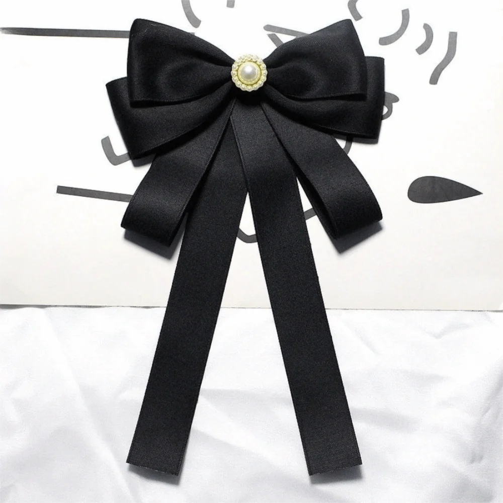 Luxury Rhinestones Black Ribbon Pin Pearl Beads Funerals Memorial Pin Pin Multi-layer Ribbon Badge Brooch Men