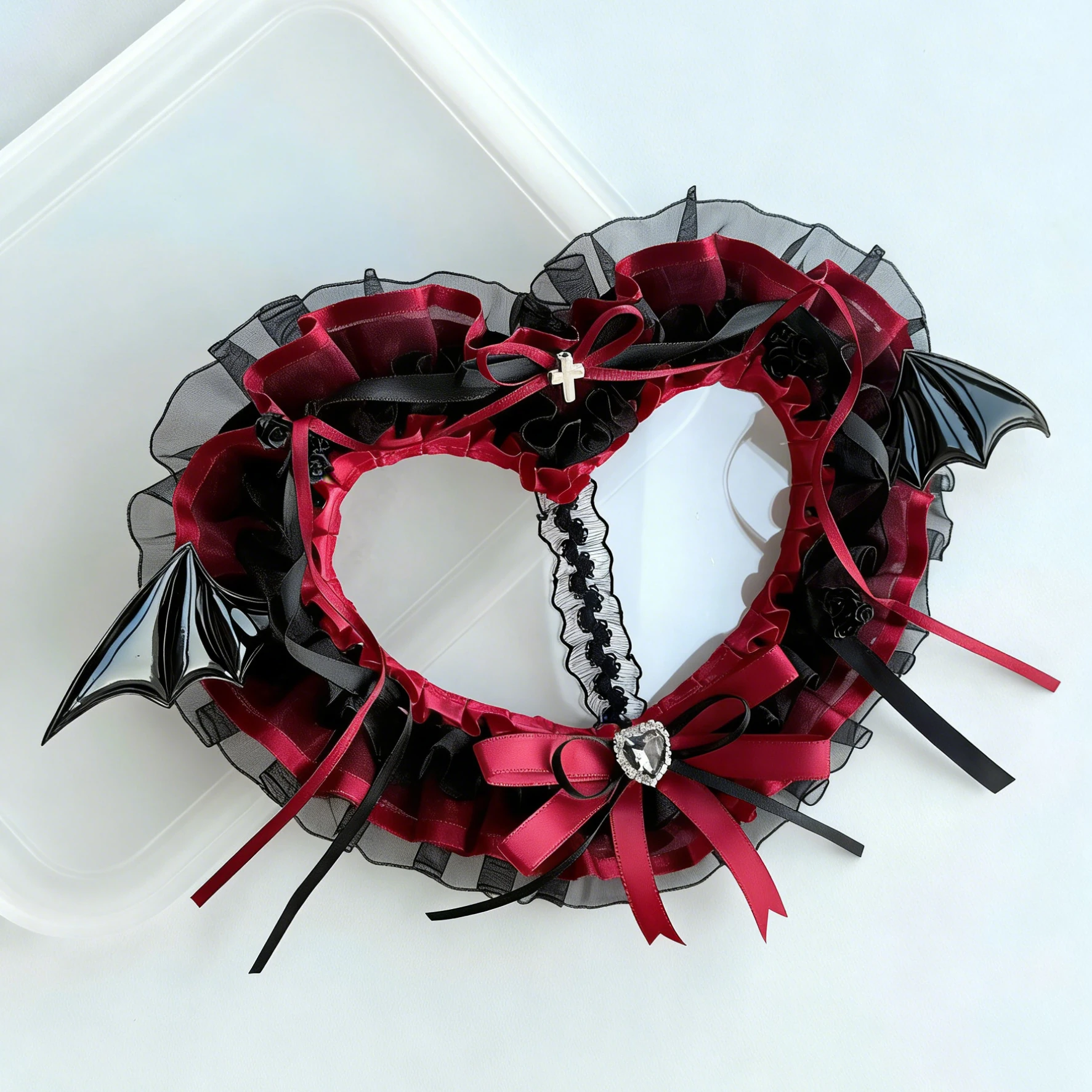 Gothic Kpop Photocard Holder Red Black Lace Ribbon 2 Slot Double Card Toploader For 3x4 Inch Photo Anime ID Display Protector
