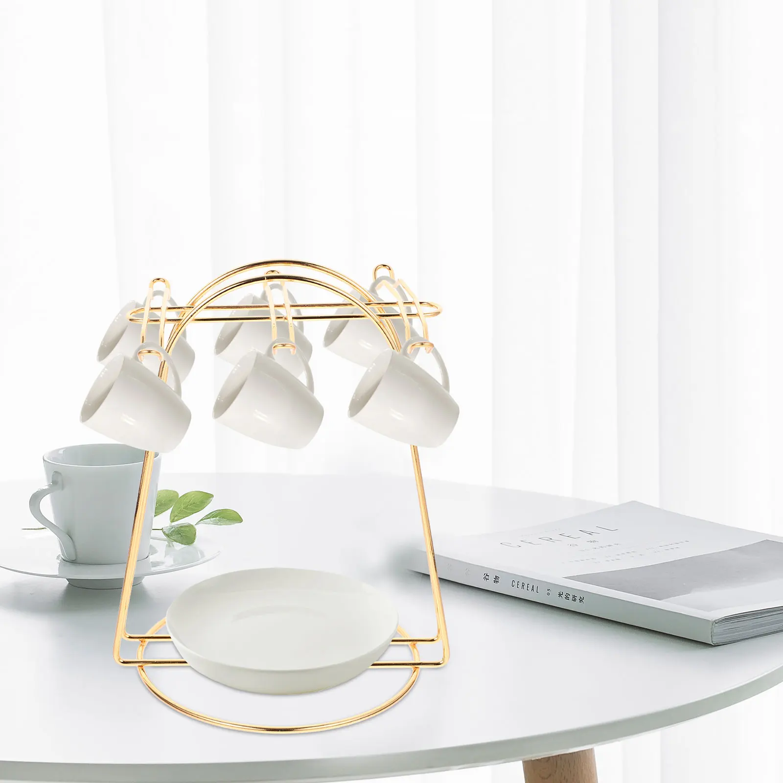 

Straight Body Cup Holder Set Mug Large Iron Stainless Cups and Saucer Drying Rack