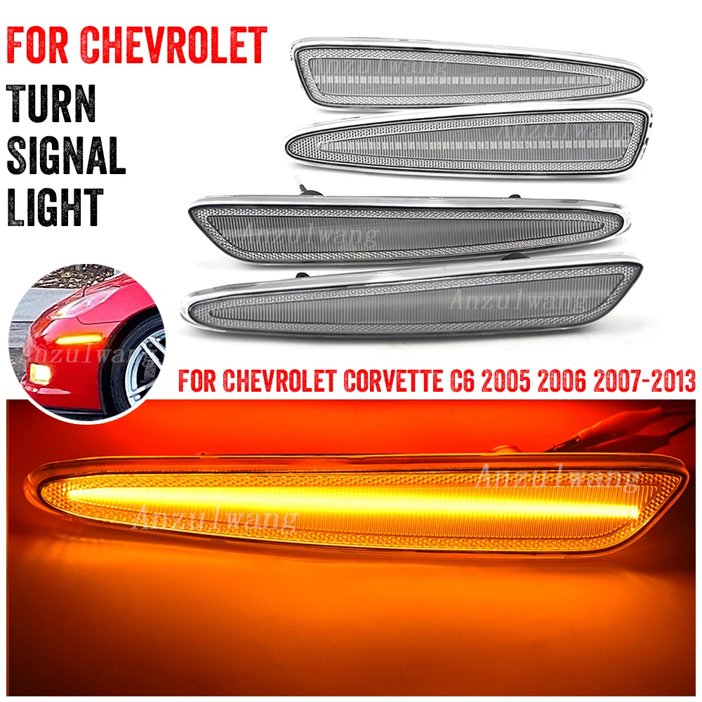 For Chevrolet Chevy Corvette C6 2005-2013 Full LED Side Marker Light Front Rear Amber Red Auto Turn Signal Lamp 12V