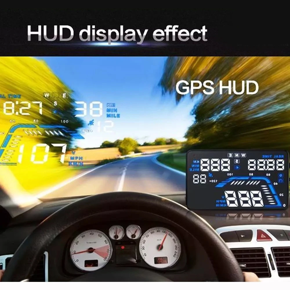 Carro hud display multi cor hud gps pára-brisa projetor universal novo q7 5.5 "medidores de velocidade painel aviso sobrevelocidade