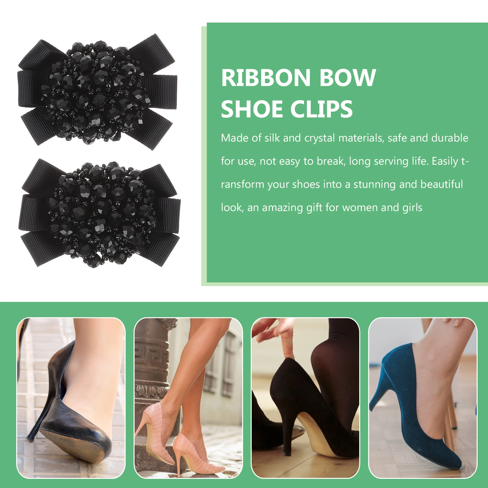

Rhinestones Bow Shoe Flower Decorative Clips Embellishments Black Flats Woman Ribbon Material Safe Durable Shoe