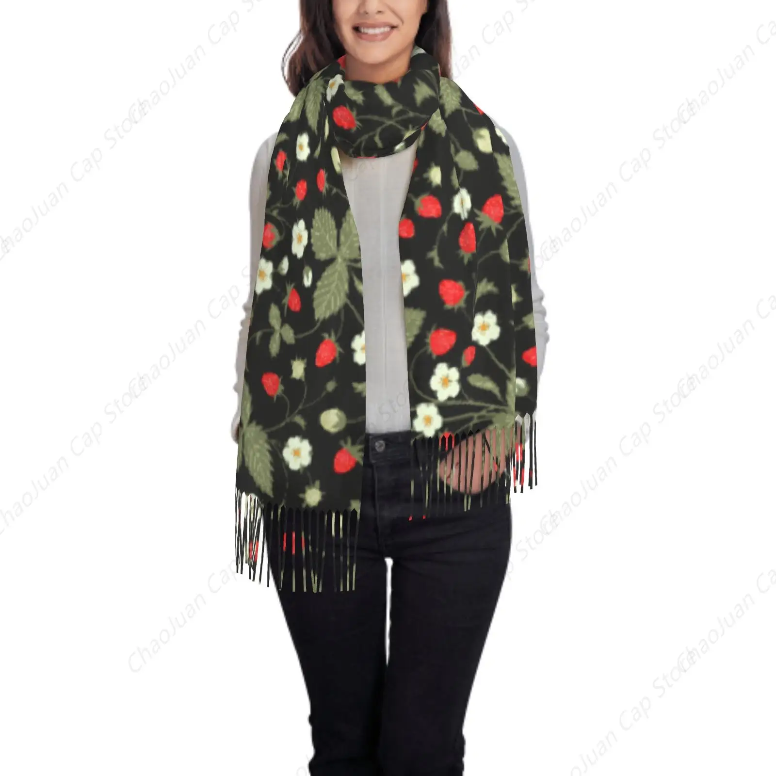 

Wild Strawberry & Floral Print Cashmere Feel Winter Scarf Fashion Soft Warm Women Blanket Shawl Wrap