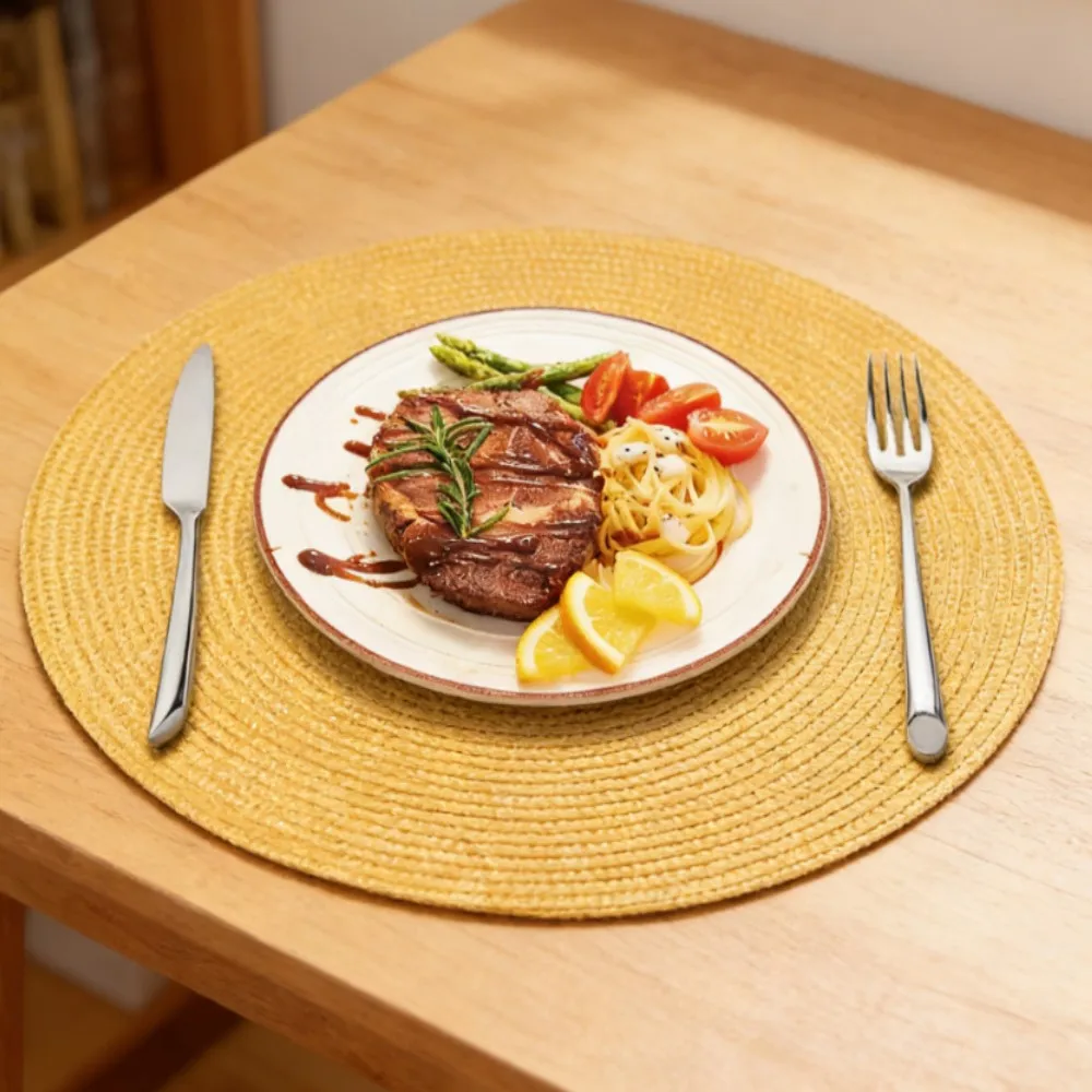 1/6/10pcs 38cm Round Woven Gold Placemats Braided Table Mats Indoor Outdoor Dining Table Decor Pad for Thanksgiving Gift