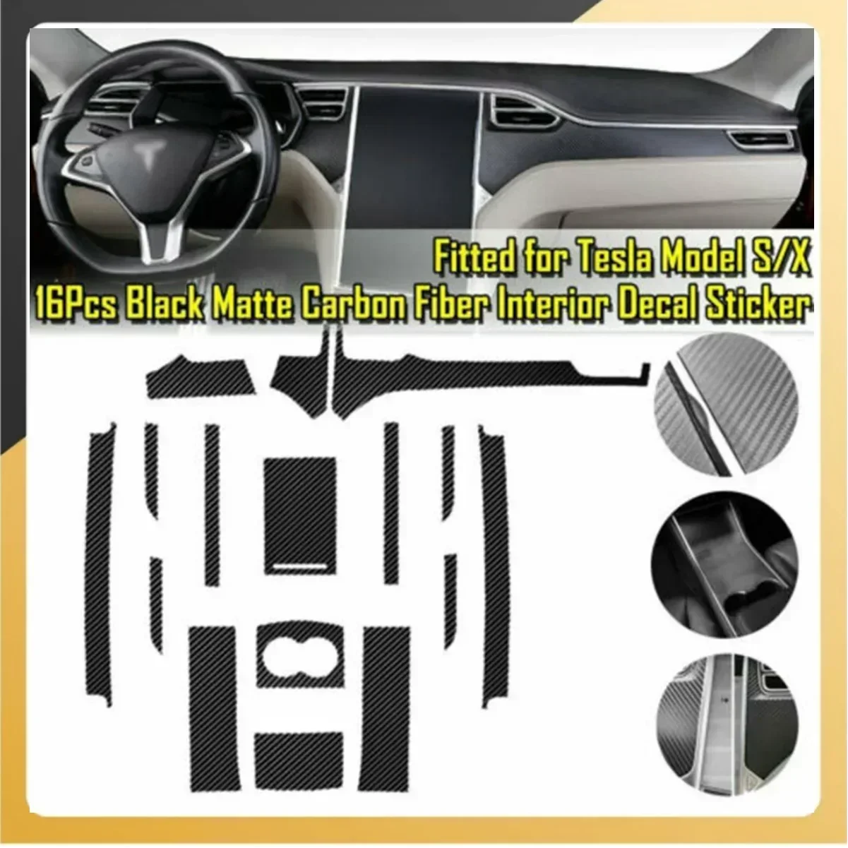 LHD For Tesla Model X S 2012-2021 Carbon Fiber Black Center Console Wrap Sticker Trim Kit/set Vehicle Replace Accessories