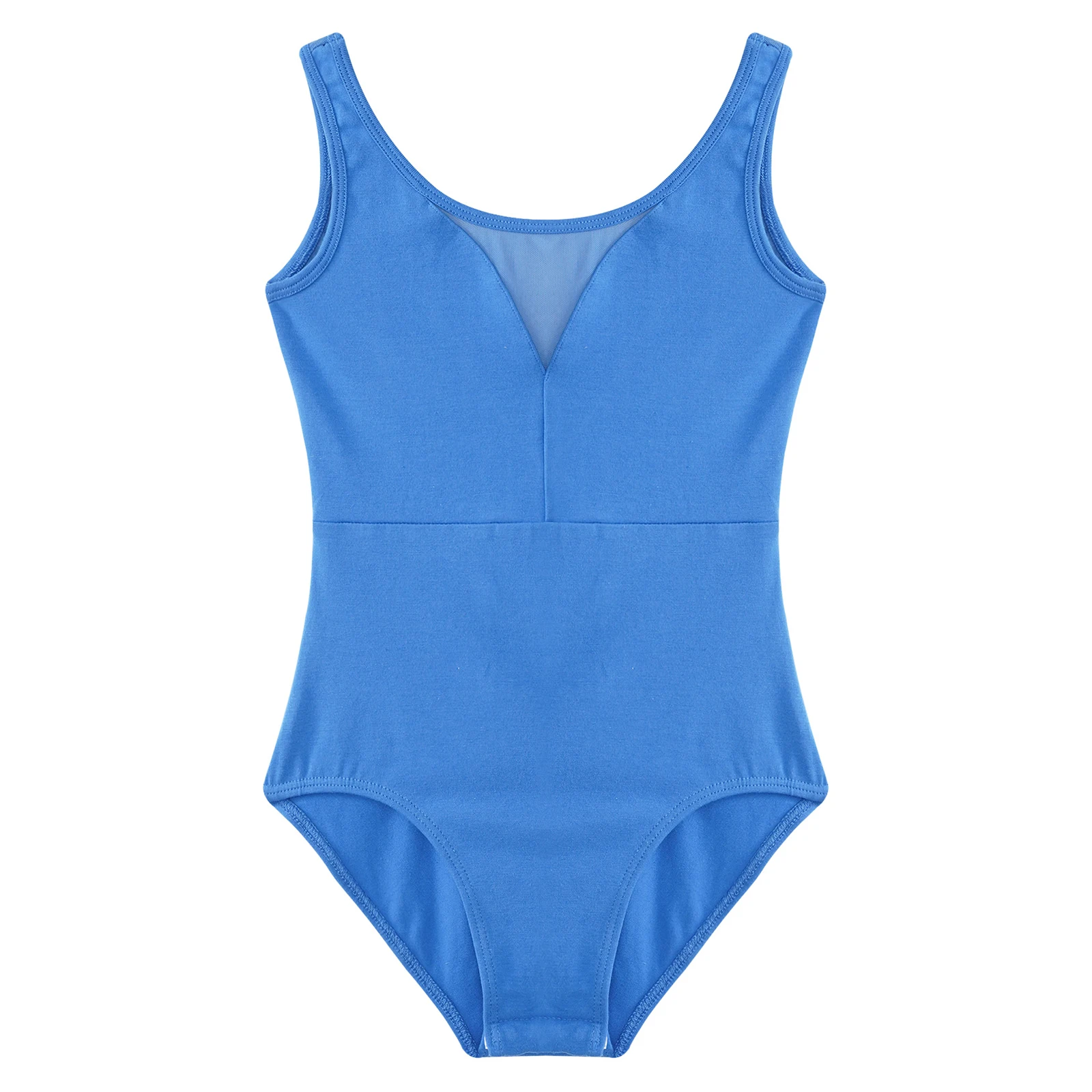 Swimsuit for Children Sheer Mesh Patchwork V-Back Sleeveless Bodysuit Ballet Dance Leotard Gymnastics Training Stage Performance