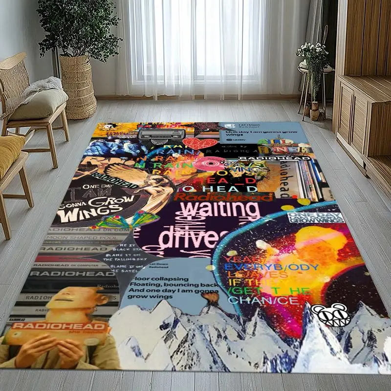 3D British Rock Band R-Radiohead Area Rug,Soft Non-Slip Carpet Mat for Living Room Bedroom Playroom,Sofa Floor Rug,Home Decor