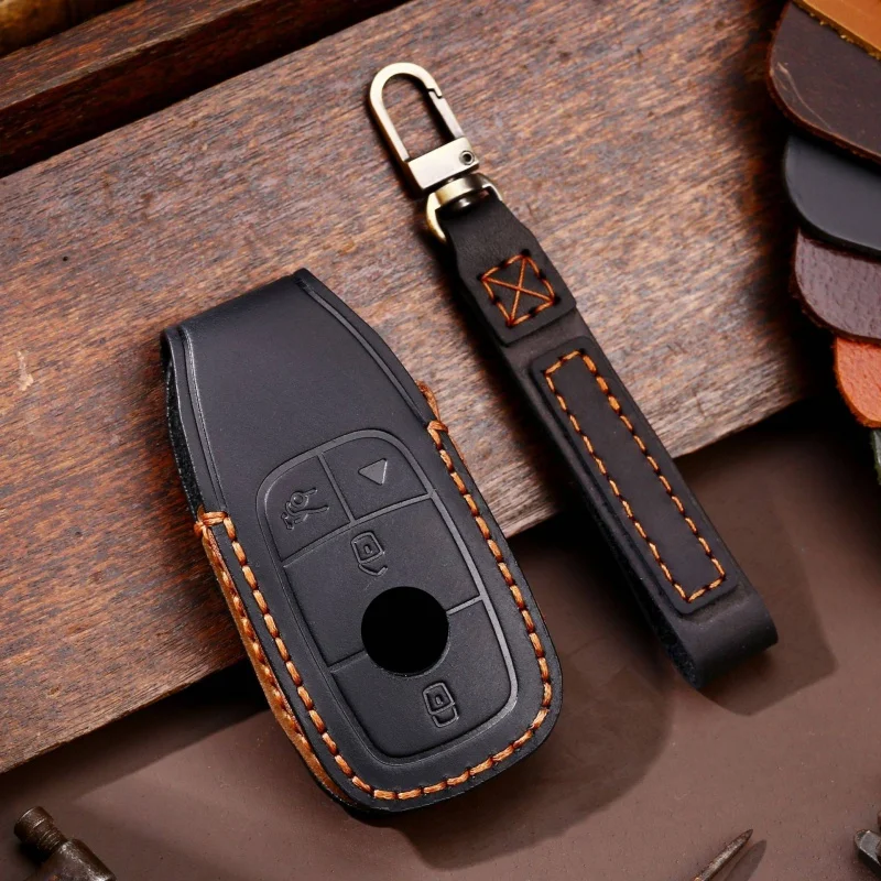 For Luxury Leather Car Key Case Cover for Mercedes Benz E300l C260L C200L A200L S320L  Accessories Keychains Holder Keyring Bag