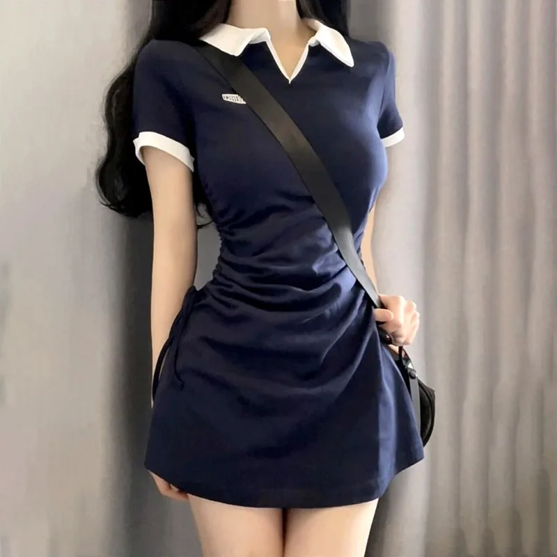 

Women's Clothing Solid Color Collared Dress Summer Loose Casual Fashion New Elegant High-End Stylish Versatile Slim Fit Dress