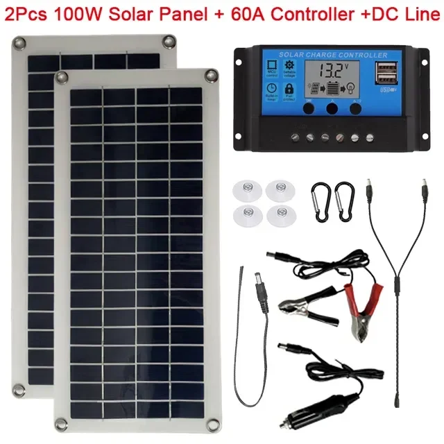 40W Solar Panel Kit Complete 12V Dual USB with 30-60A Controller Solar Cells for Car Yacht RV Boat Moblie Phone Battery Charger