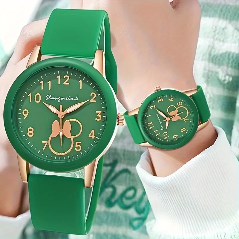 Jam Tangan Wanita Tali Silikon Warna Permen Modis Jam Tangan Kuarsa Anak Perempuan Penunjuk Bulat Kasual Reloj Mujer