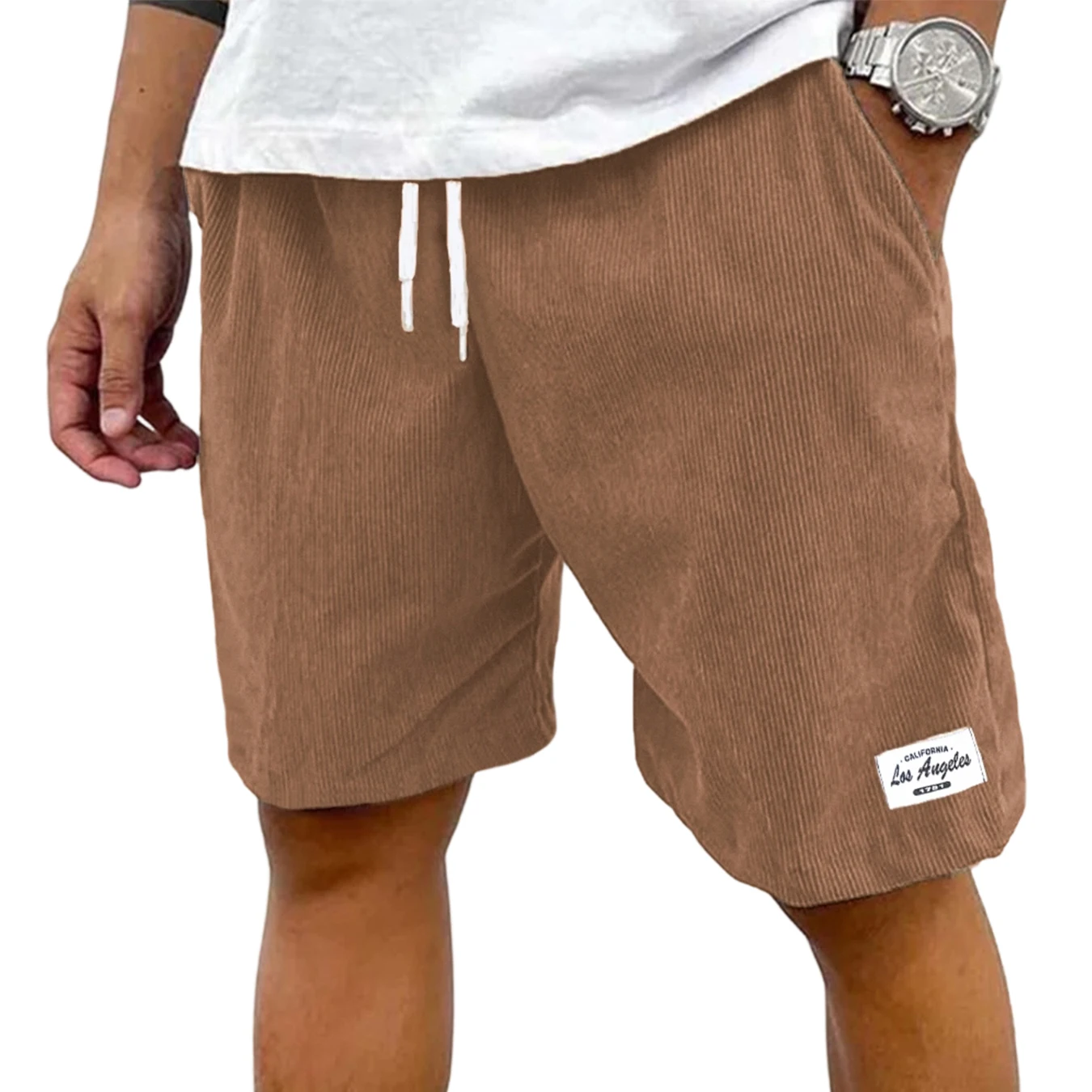 Men's Corduroy Shorts Vintage Loose Fit Elastic Waist Drawstring Board Shorts Retro Streetwear Casual Short Pants Men