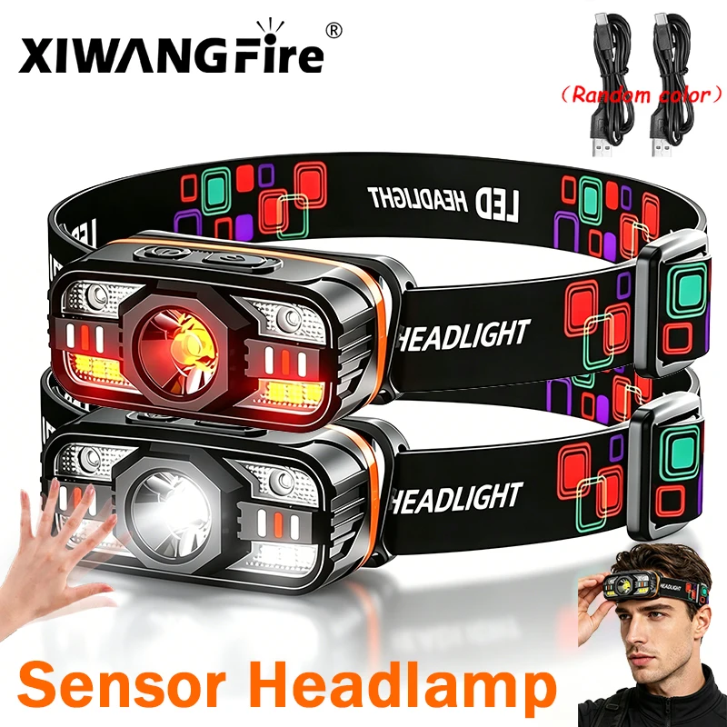 Powerful LED Sensor Headlamp USB Rechargeable Headlight Led Head Torch Camping Search Light Head Flashlight for Fishing Lantern