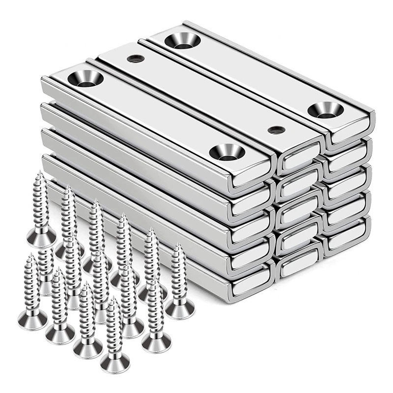 

15Pcs Neodymium Bar Magnet With Countersunk Holes, 70Lb Rectangular Pot Magnet, Heavy Duty With Screws - 60X13.5X5mm