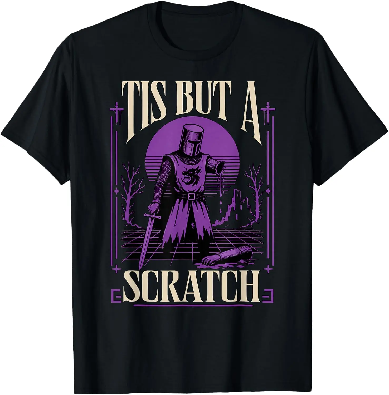 Funny Tis But A Scratch Medieval Warrior Knight Ren Faire T-Shirt Men Women Unisex Novelty Graphic T‑Shirt, Classic Crew Neck 100% Cotton Tee, Lightweight Anti‑Pilling Breathable Casual Tops, Year‑Round Daily Outfit, Holiday Birthday Present Tee