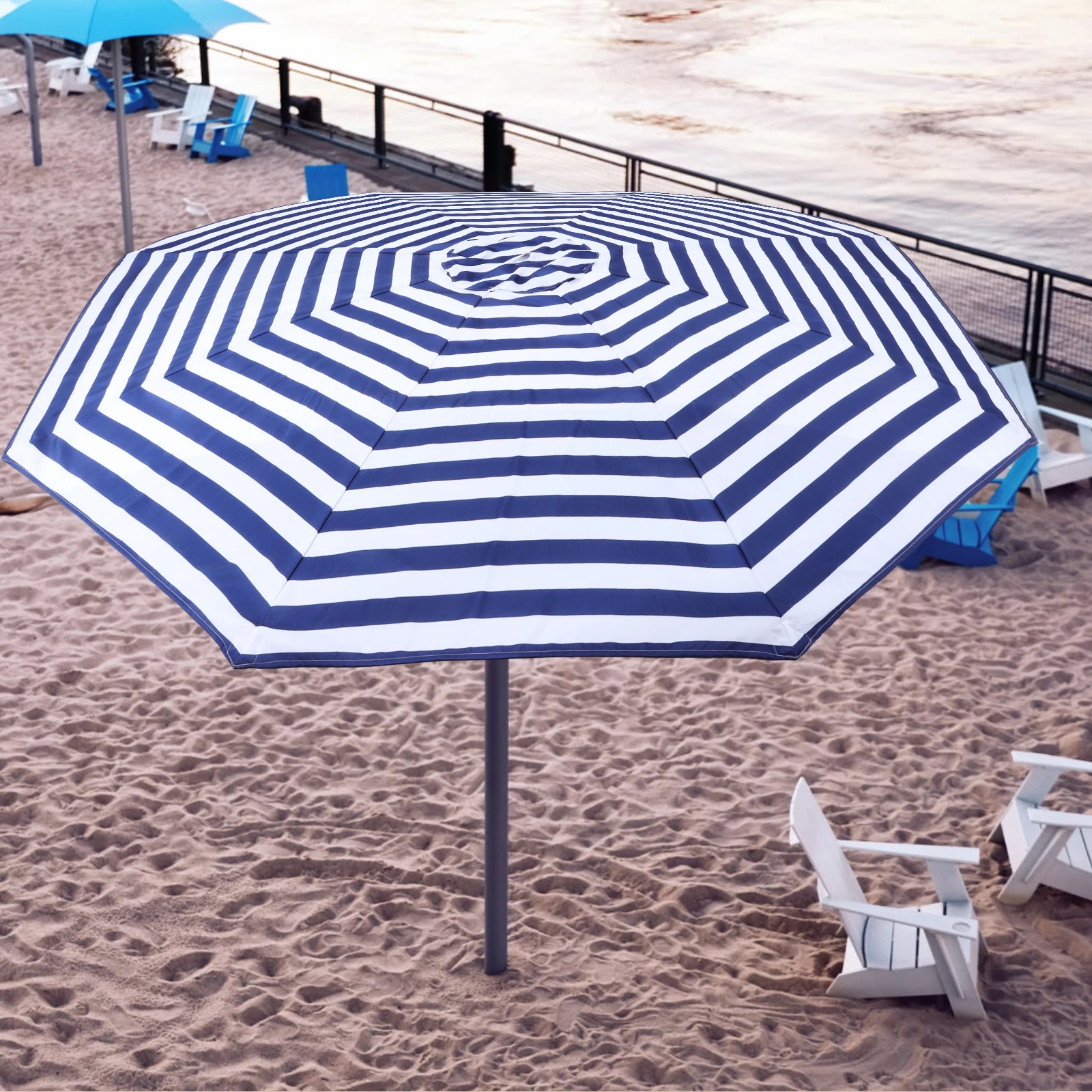 

2.7M Outdoor Patio Umbrella Canopy Replacement Sun Rain Proof Polyester Striped Garden Accessories Yard Cloth