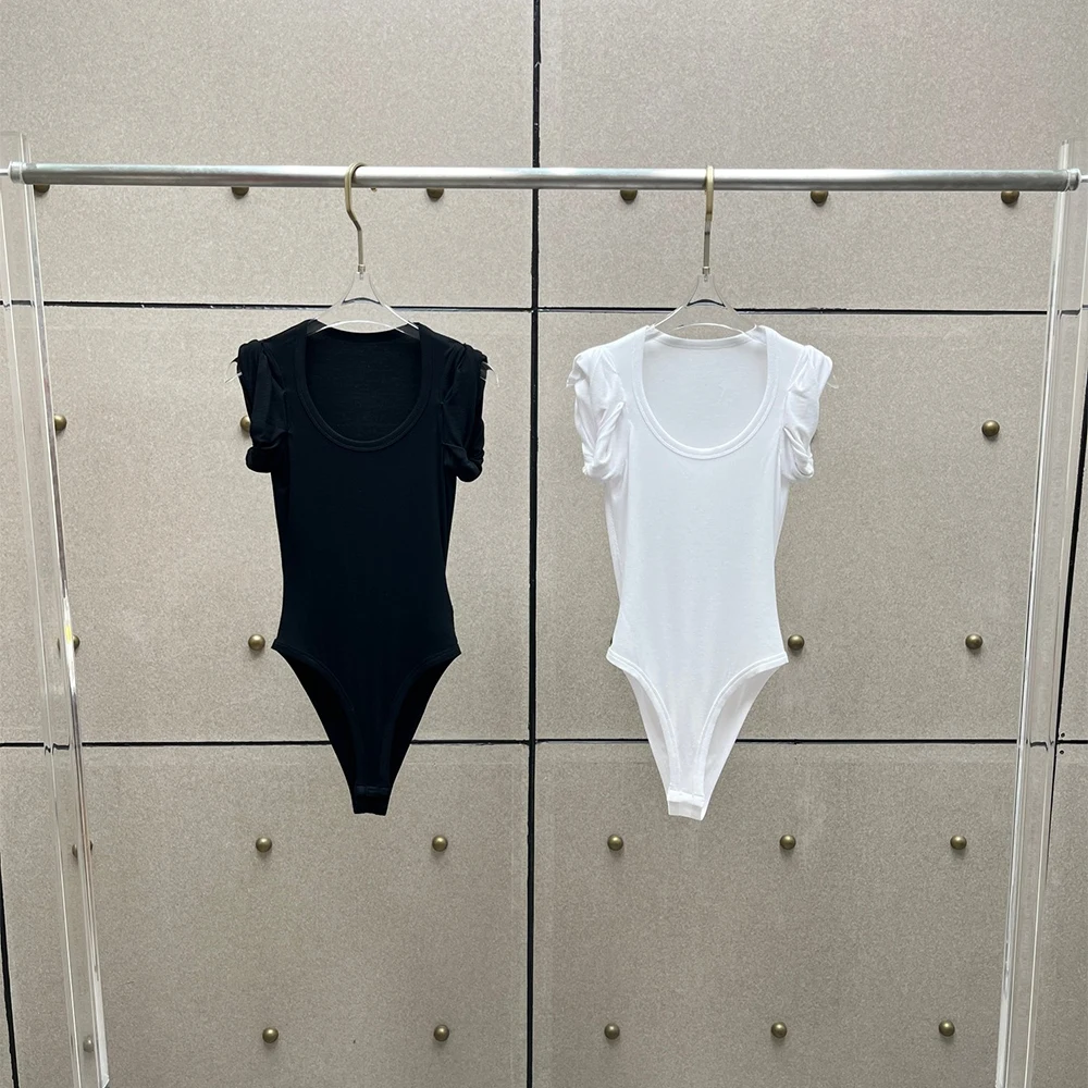 

2026 Summer New U Neck Ruched Flutter Sleeve Bodysuit Women Slim Fit Y2K Sexy Short-sleeve Jumpsuit Casual Streetwear Tops