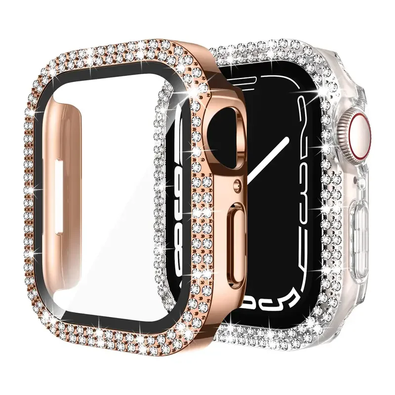 2-Pack Shockproof Rhinestone Bumper Case With Screen Protector For Apple iWatch 40mm 41mm 44mm 45mm Series 8/7/6/5/4/SE