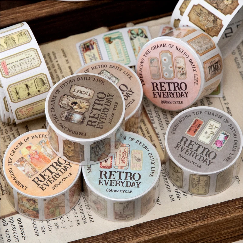 25mm*2m Vintage Letter Washi Decor Tapes 35cm Cycle Length DIY Scrapbooking Decor Junk Journal Label Stationery Craft Stickers