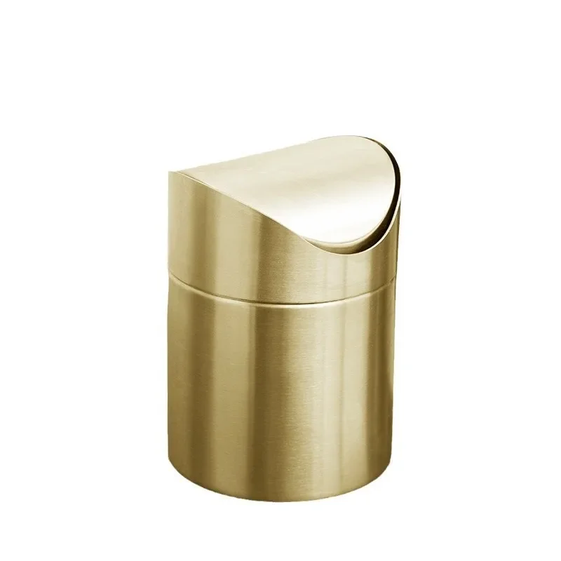 Gold desktop trash can 304 stainless steel storage cartridge, mini trash can with lid