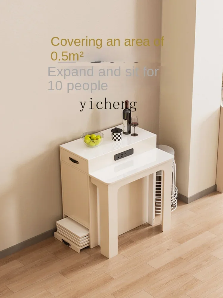 Folding Dining Table Island Table One-Piece Retractable Household Small Apartment Stone Plate Non-Occupying Dining Table