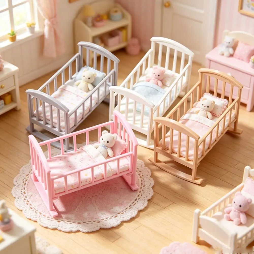 Unique 1:12 Dollhouse Baby Bed Simulation Miniature Dollhouse Cradle Rectangular Ornaments Mini Baby Crib Dollhouse Decoration