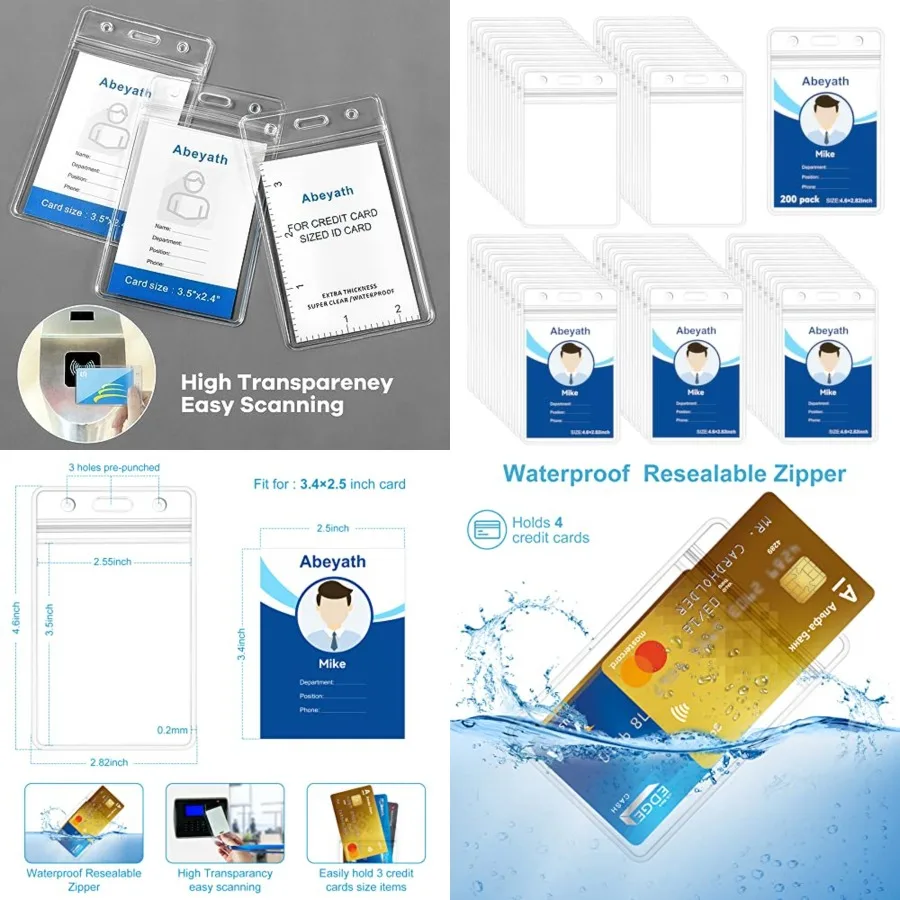 

0 Extra Thick ID Badge Holder Vertical Clear ID Card Holder with Waterproof Resealable Zip Name Tag Holder for Nurses, ​School