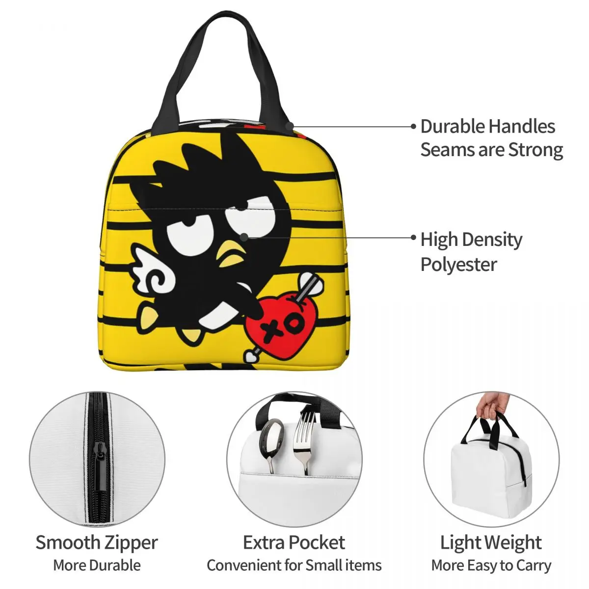 صندوق بينتو للسفر سانريو للمراهق ، حقيبة يد بسعة كبيرة ، Badtz Maru ، تصميم جديد