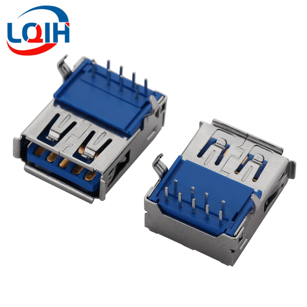 10PCS USB Socket Female Connector A Female 90 Degree Crimped USB Female Seat 3.0 AF 90 Degree 9p  Blue Glue