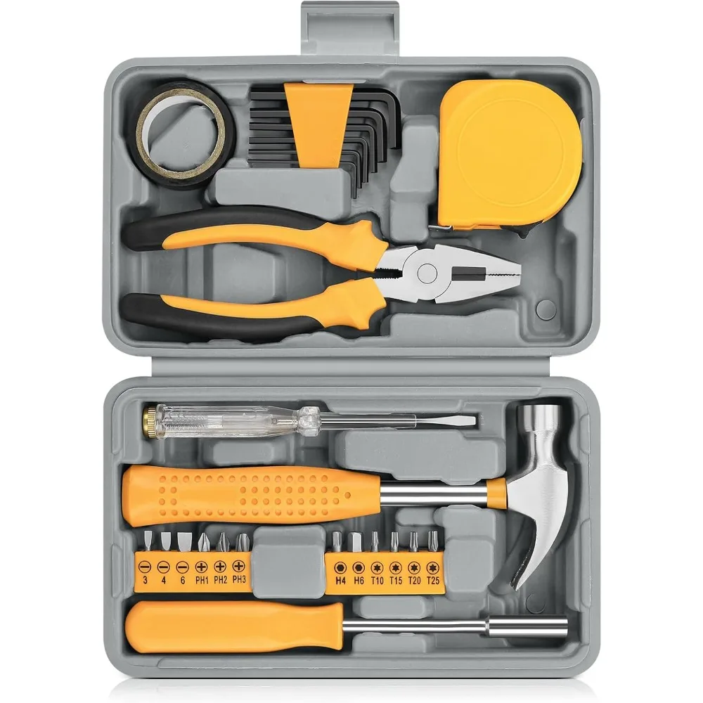 

24 Piece Small Tool Kit for Men and Women, Mini Hand Tool Set with Storage Box for Home, DIY, Office, Garage(Yellow)
