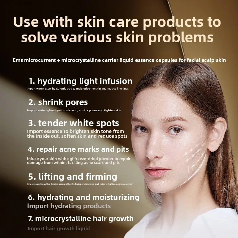 เครื่องนวดหน้าด้วยไมโครเคอร์เรนท์ EMS พร้อมตัวเครื่อง ABS และลูกกลิ้งนวดสแตนเลส อุปกรณ์บำรุงผิวแบบนำสารบำรุงเข้าสู่ผิว