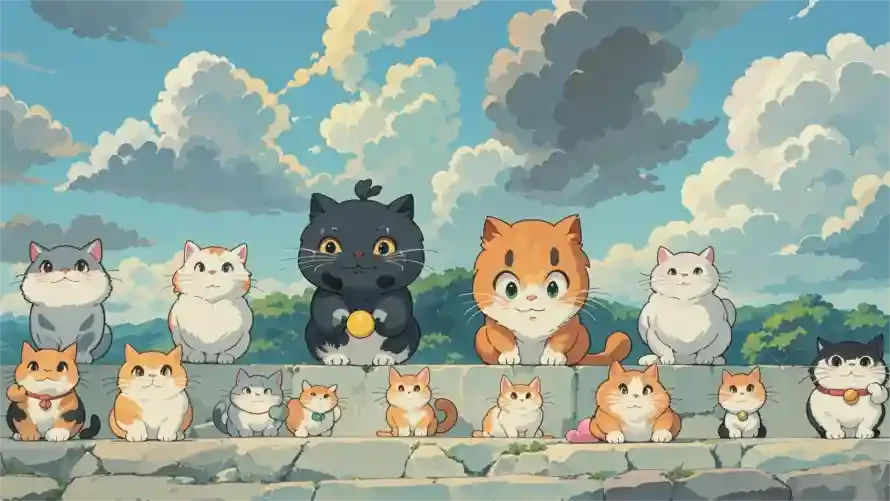 Whiskered Wonders - Rompecabezas de Madera de 1000 Piezas, Estilo Studio Ghibli, Grupo de Gatos, Rompecabezas Familiar, Regalo de Relajación Nocturna, Decoración del Hogar