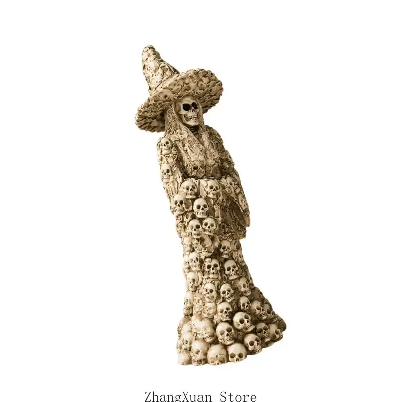 Halloween Hexe Skelett Statue Harz Gothic Desktop Dekor Figur für Kaminsims und gruselige Home Display Art 3XUF – Detail 3