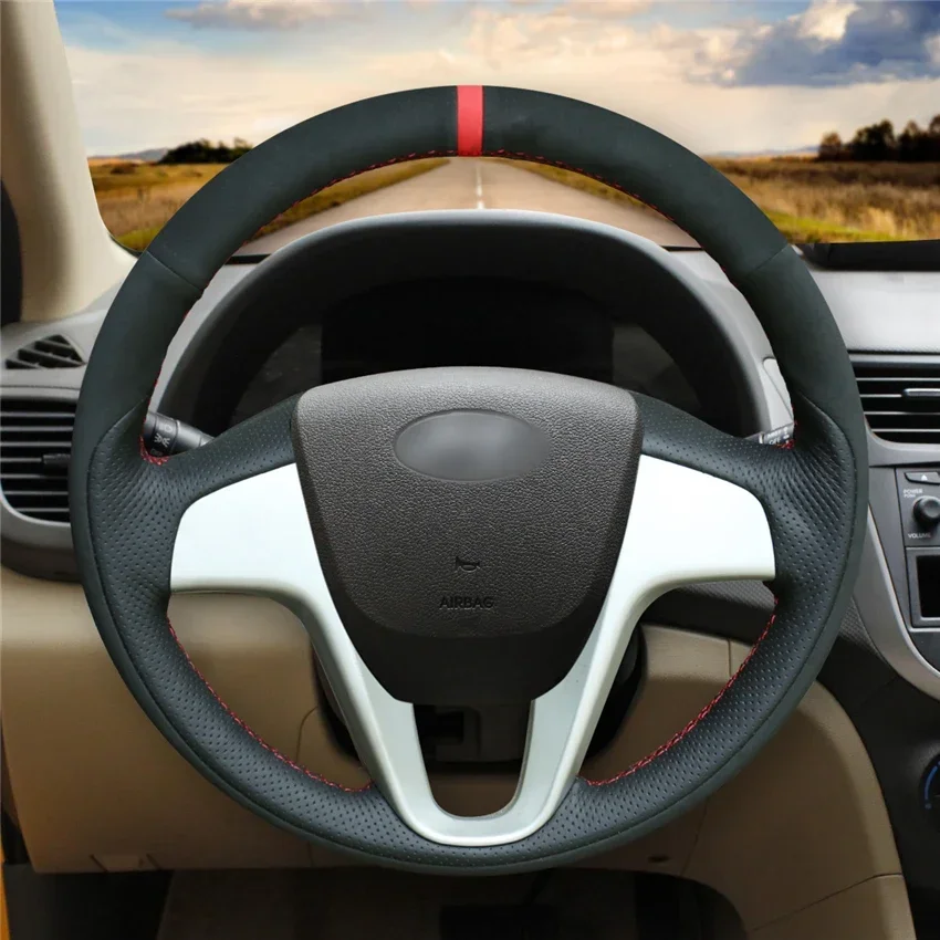 

DIY Hand-Stitched Non-slip Artificial Leather Steering Wheel Cover for Hyundai Solaris Verna i20 Accent Interior Accessories