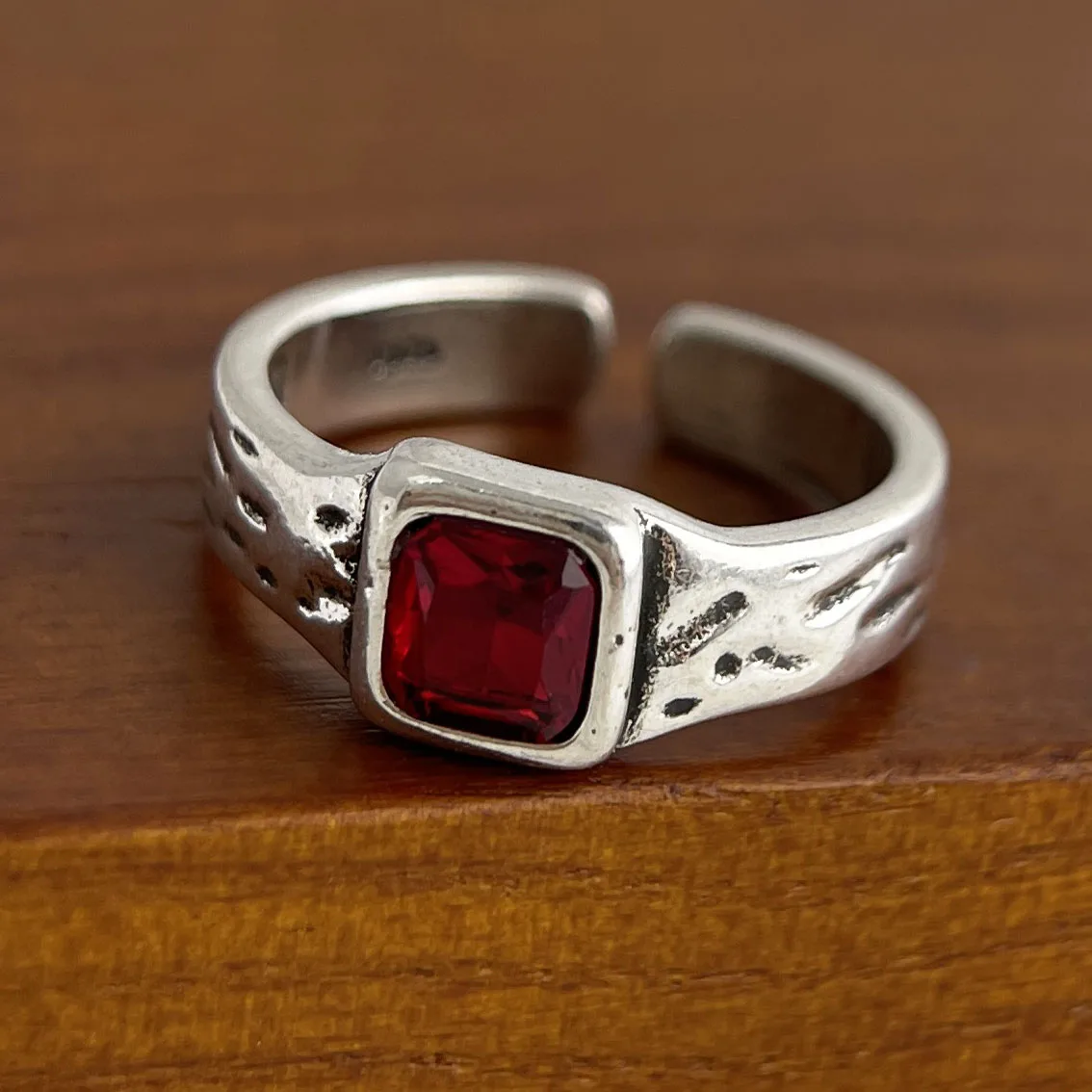 Women's 925 Sterling Silver Minimalist Red Stone Ring, Handmade Gift